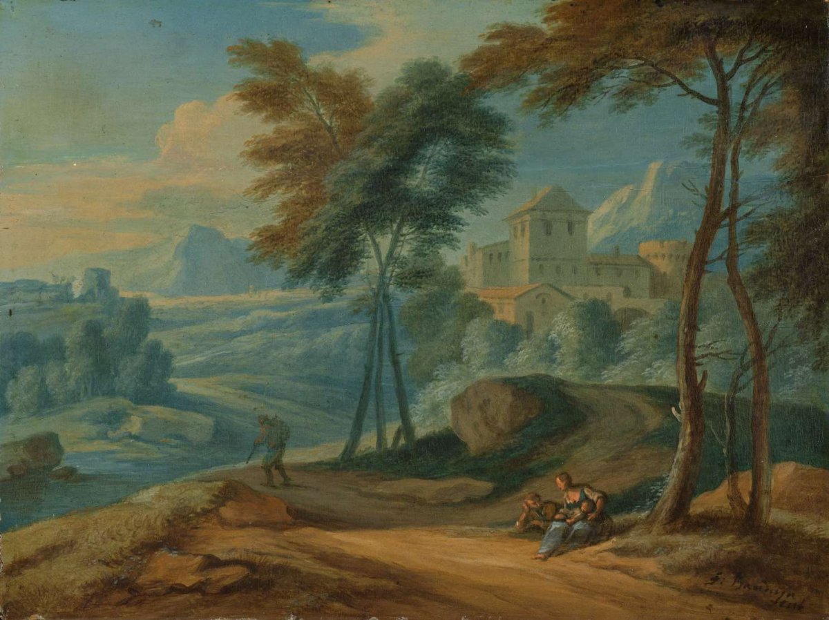 Wooded Italianate Landscape with Figures, François Boudewyns, c. 1750