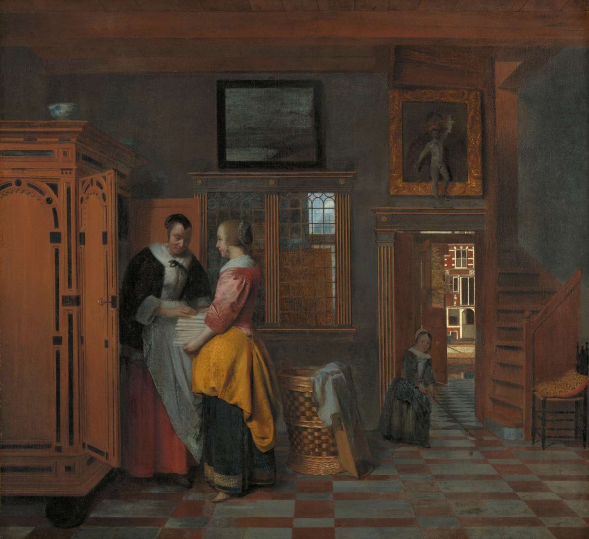 Interior with Women beside a Linen Cupboard, Pieter de Hooch, 1663