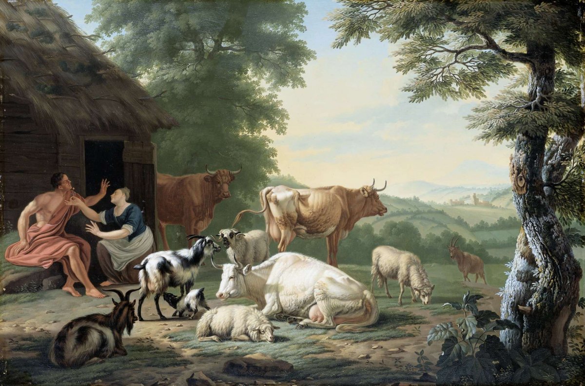 Arcadian Landscape with Shepherds and Cattle, Jan van Gool, 1710 - 1763
