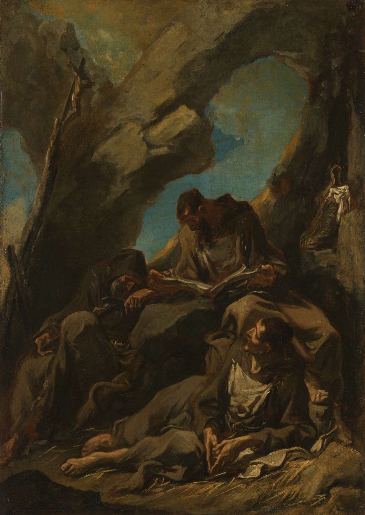 Three Camaldolese Monks in Meditative Prayer, Alessandro Magnasco, 1710 - 1740