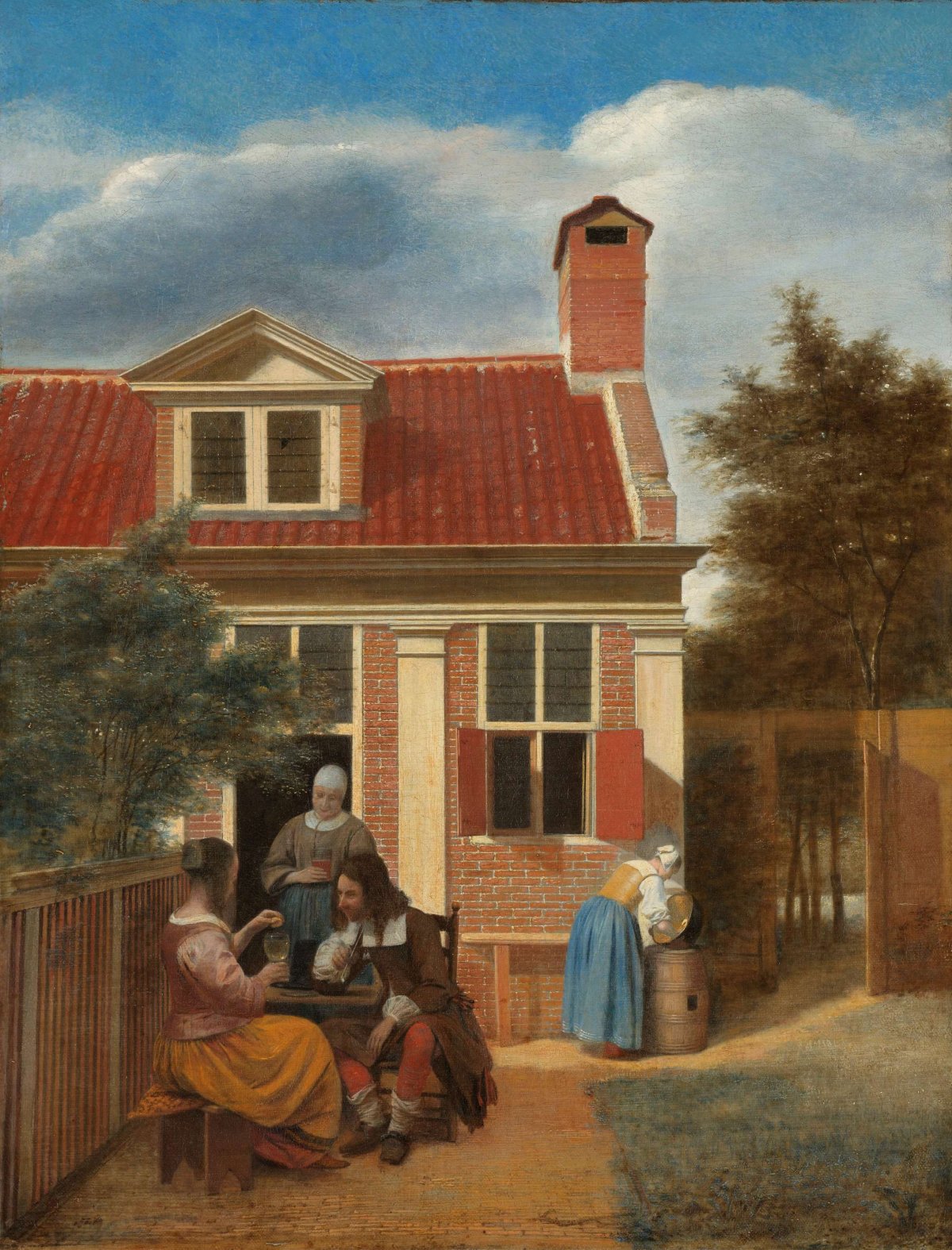 Figures in a Courtyard behind a House, Pieter de Hooch, c. 1663 - c. 1665