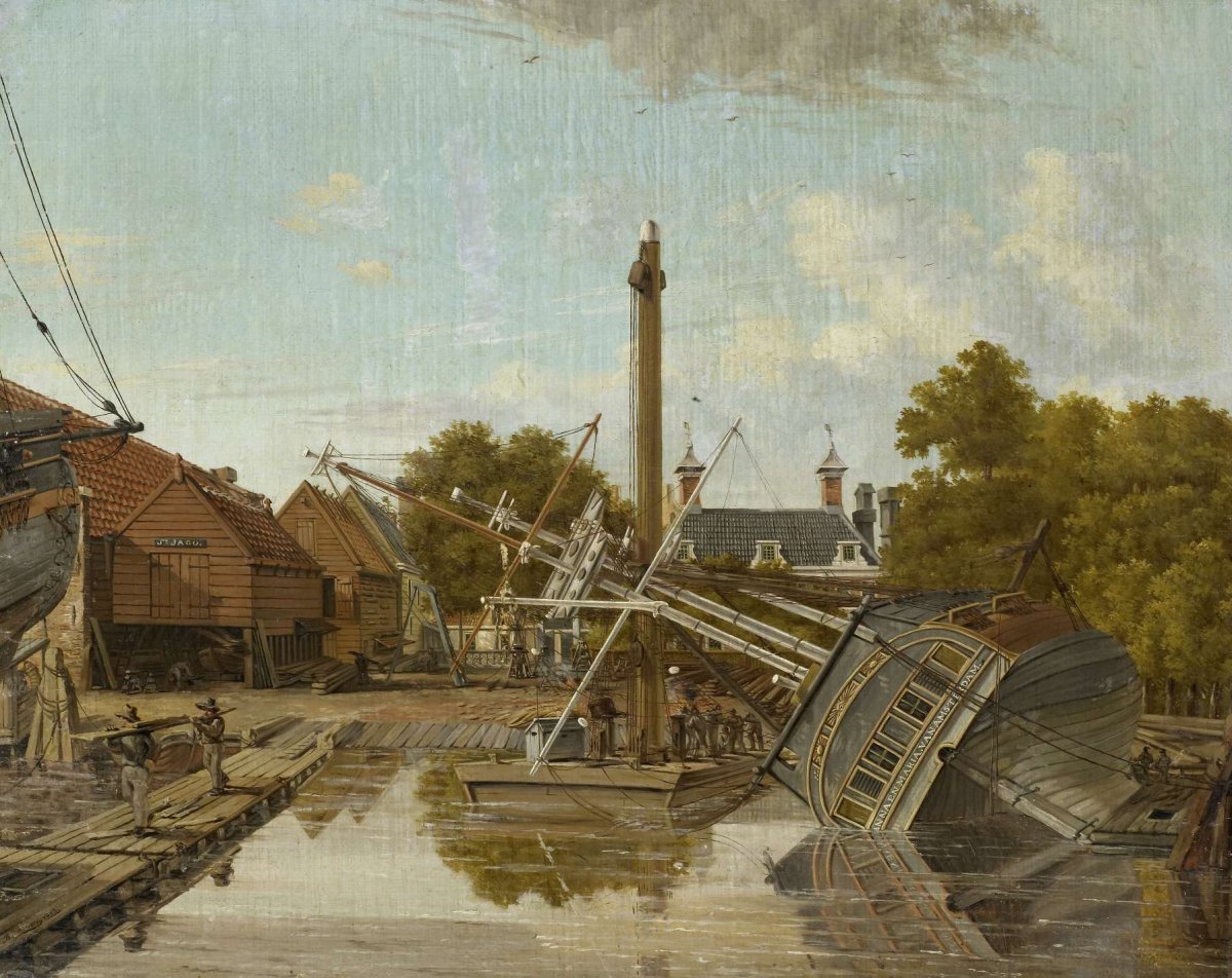The Shipyard 'St Jago'on Bickers Eiland, Amsterdam, Pieter Godfried Bertichen, 1823