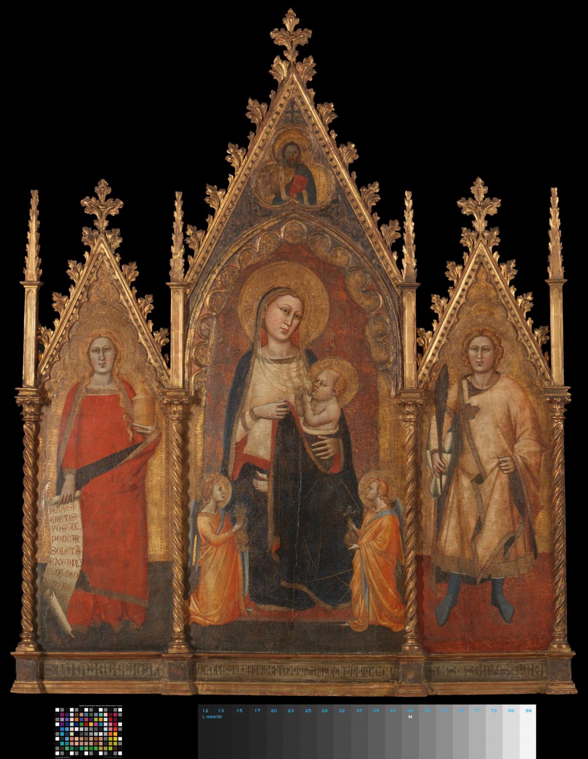 Triptych with the Virgin and Child, and Saints Mary Magdalene and Ansanus, Andrea di Cione named Orcagna, 1350