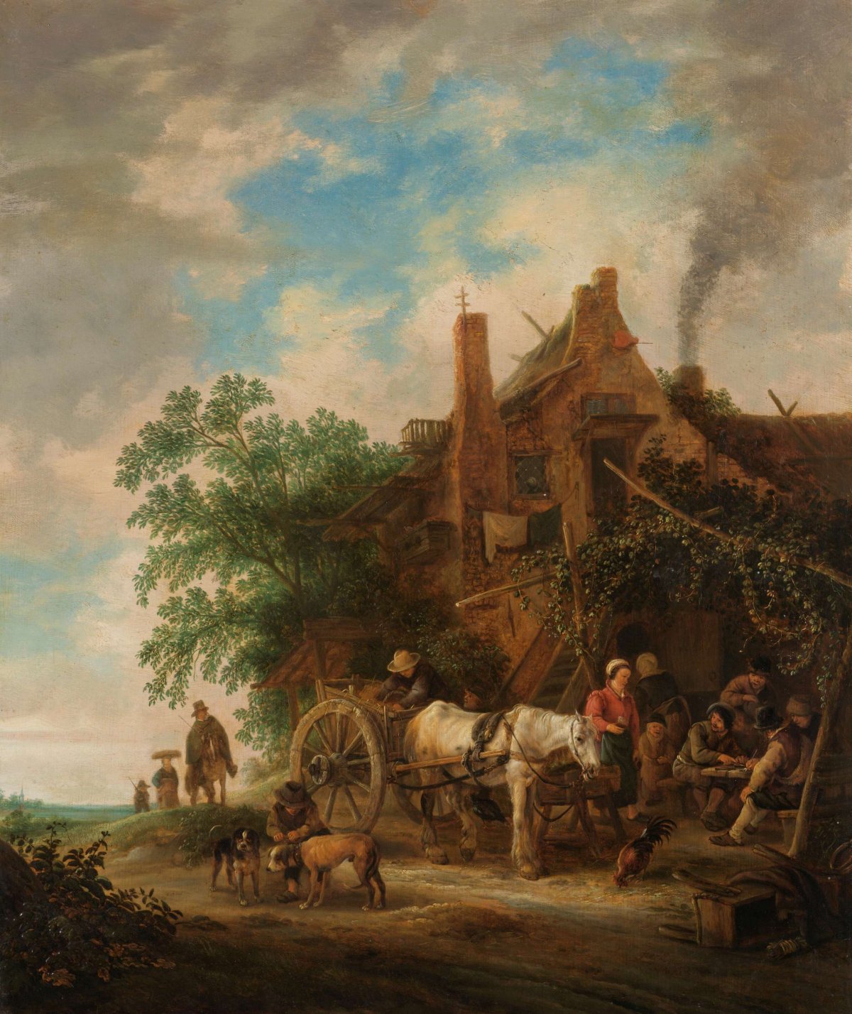 Country inn with horse and wagon, Isaac van Ostade, 1640 - 1649