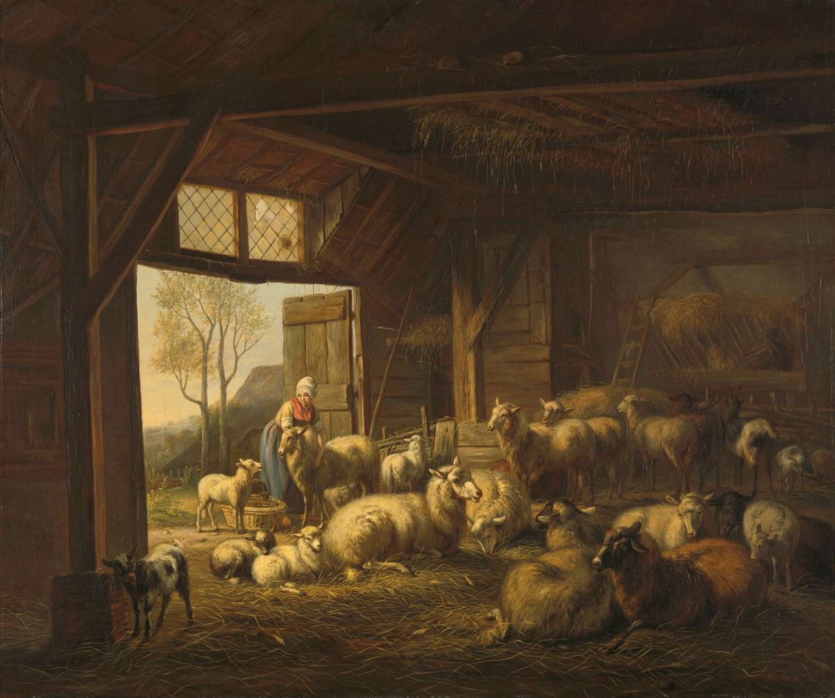Sheep and Goats in a Stable, Jan van Ravenswaay, 1821