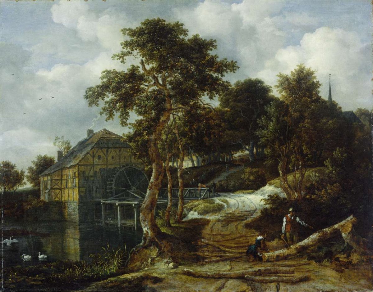 Landscape with watermill, Jacob Isaacksz van Ruisdael, 1661