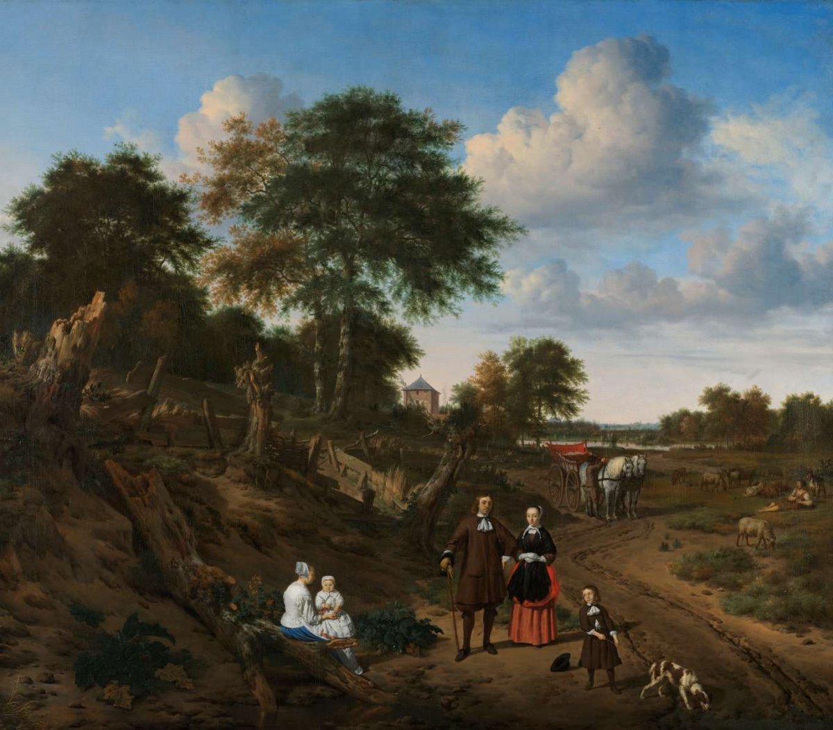 Portrait of a Couple with Two Children and a Nurse in a Landscape, Adriaen van de Velde, 1667