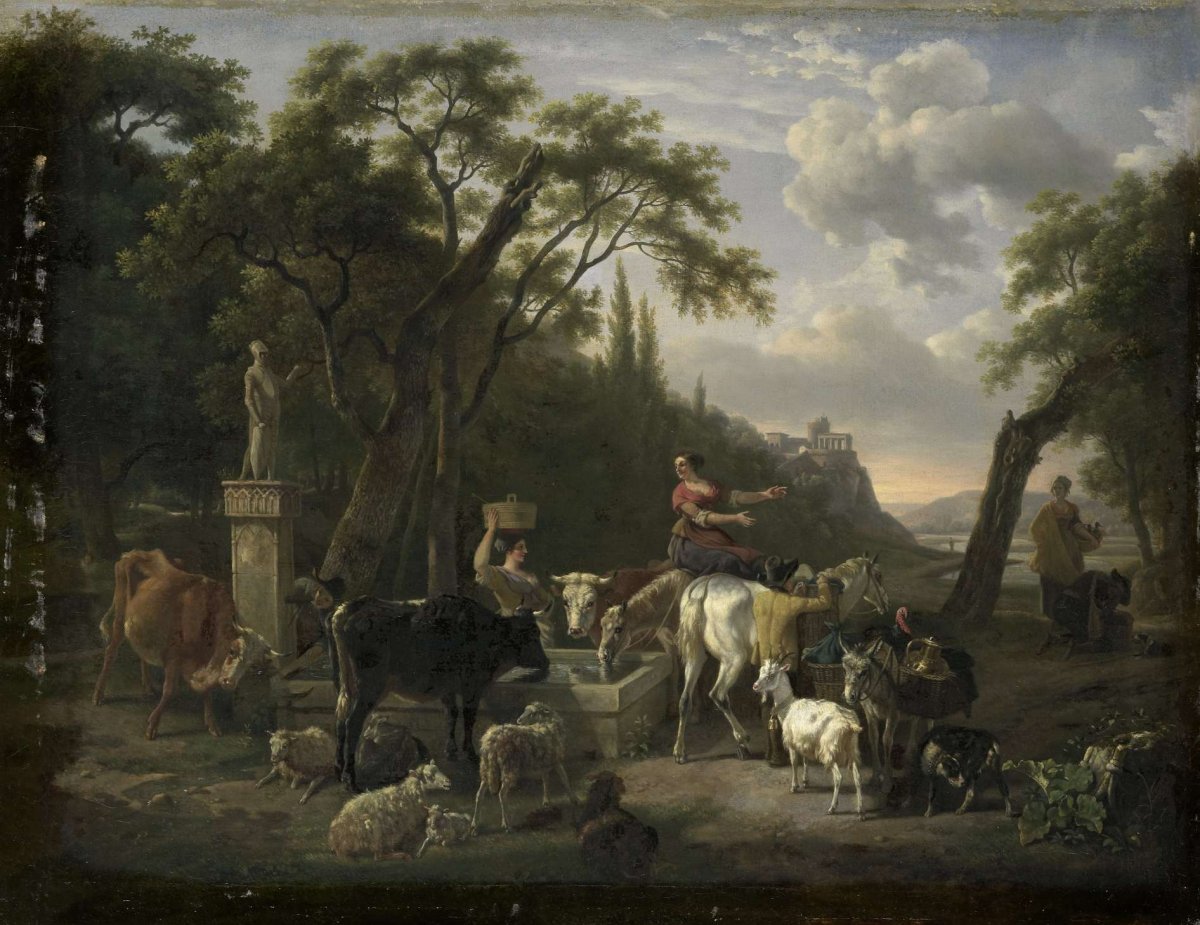 Italian Landscape with Shepherds and Animals at a Fountain, Jean Louis Demarne, 1780 - 1810