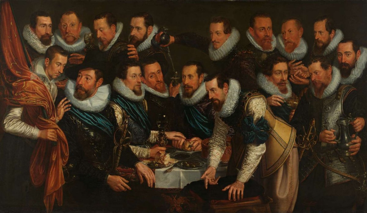 Officers and other civic guardsmen of the XIth District of Amsterdam, under the command of Captain Geurt Dircksz van Beuningen and Lieutenant Pieter Martensz Hoeffijser, Jan Tengnagel, 1613