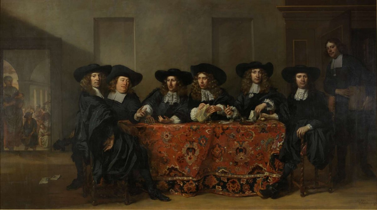 Six Regents and the Housemaster of the Oudezijds Institute for the Outdoor Relief of the Poor, Amsterdam, 1675, Pieter van Anraedt, 1675