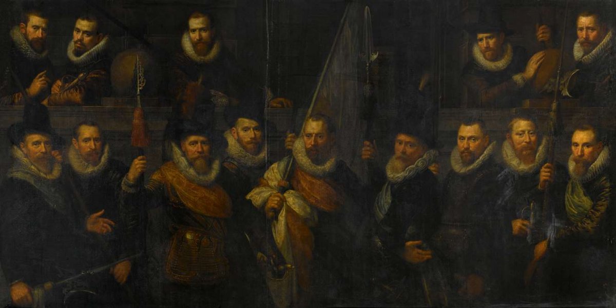 Officers and Other Civic Guardsmen of the IIIrd District of Amsterdam, under the Command of Captain Jacob Gerritsz Hoyngh and Lieutenant Nanningh Florisz Cloeck, Paulus Moreelse, 1616